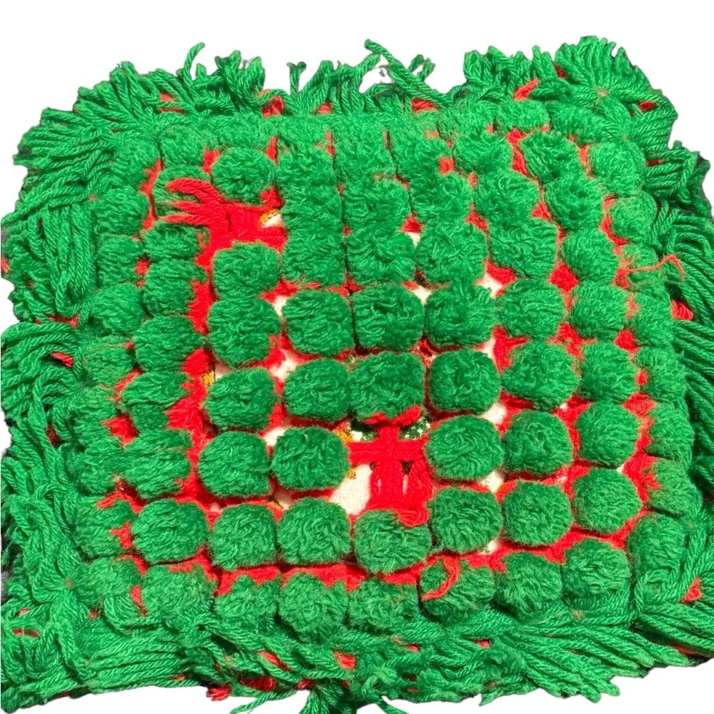 Vintage Holly Hobbie Handmade Christmas Yarn Throw Pillow